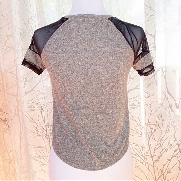 Divided gray black mesh short sleeve tee shirt top - Picture 4 of 6